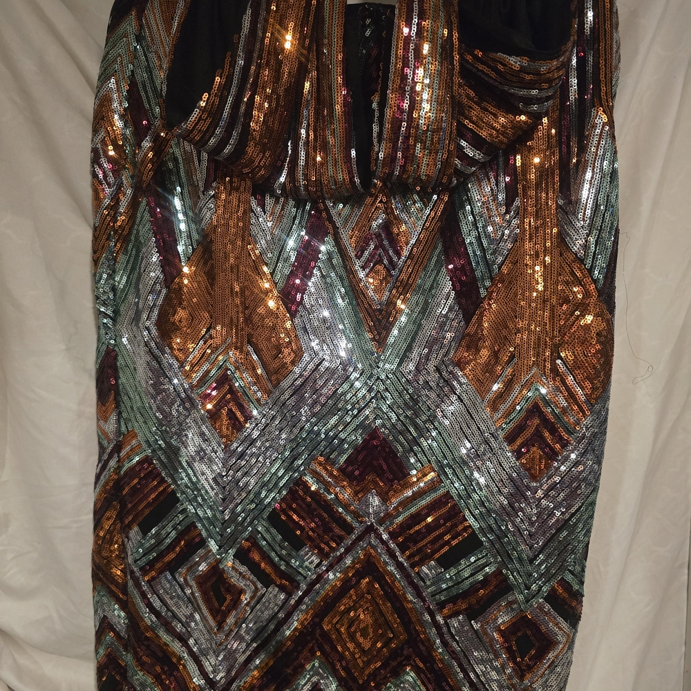 Sequin Geometric Pattern Backless Dress
